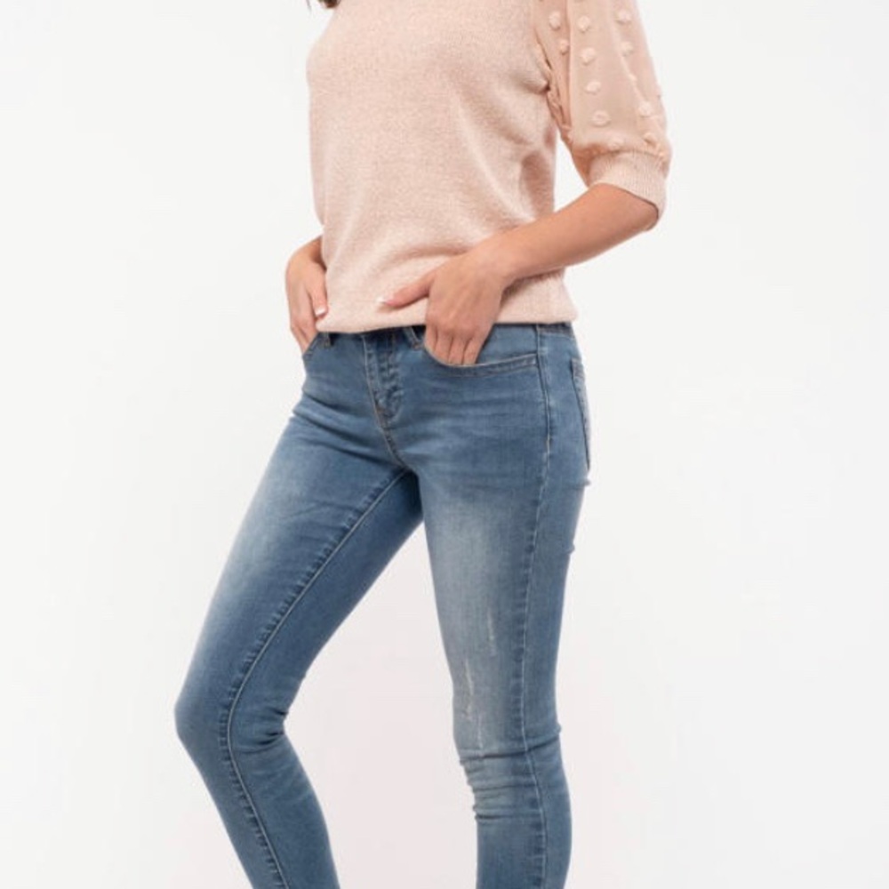 MINE Light Pink Pom Pom Dot Sleeve Knit Top - Picture 4 of 16